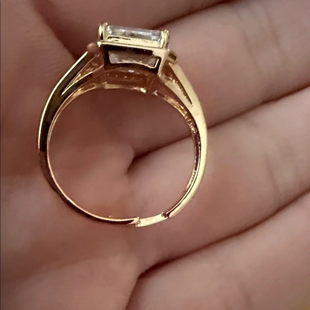 Gold and Silver Women's Adjustable Ring with Square Stone Costume Jewelry